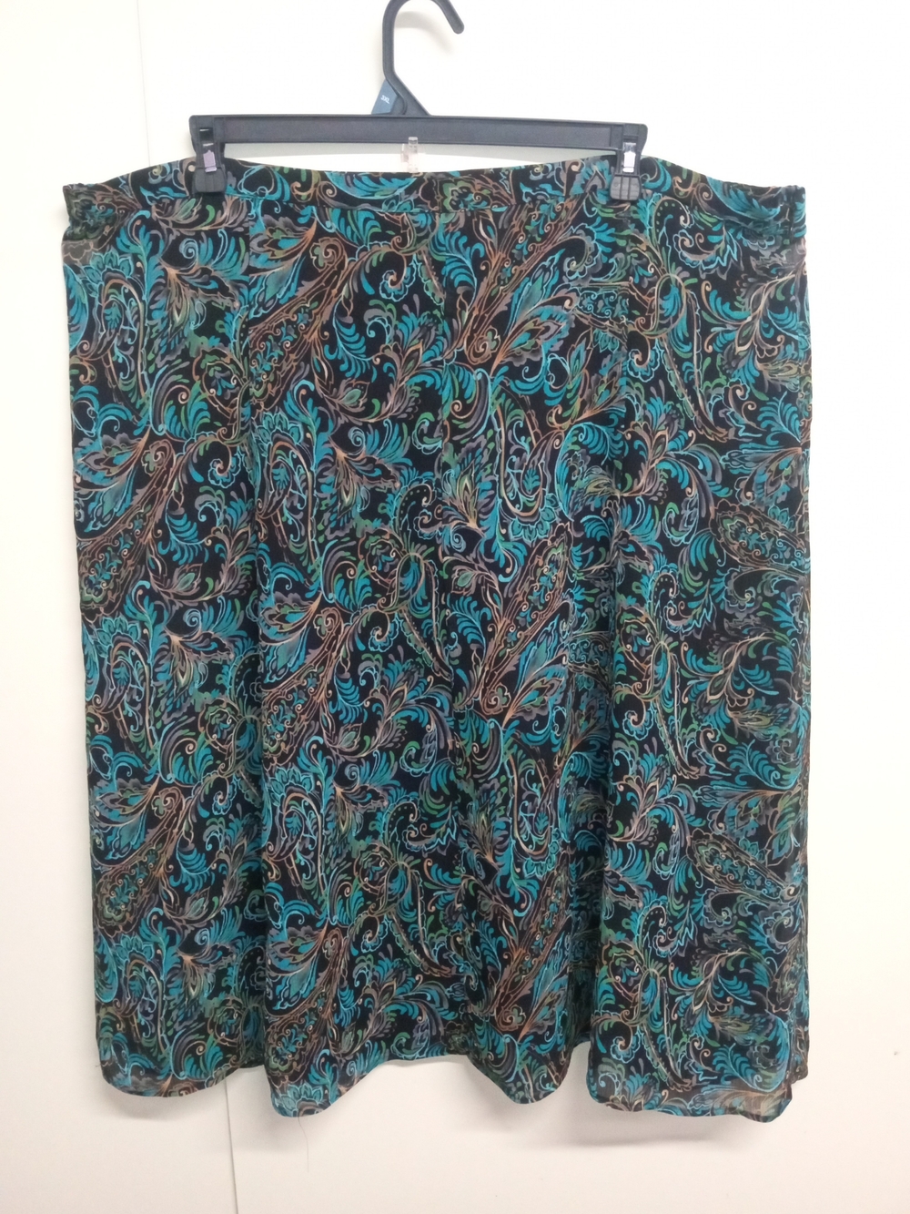Jaclyn Smith Teal and Black Paisley A-Line Skirt